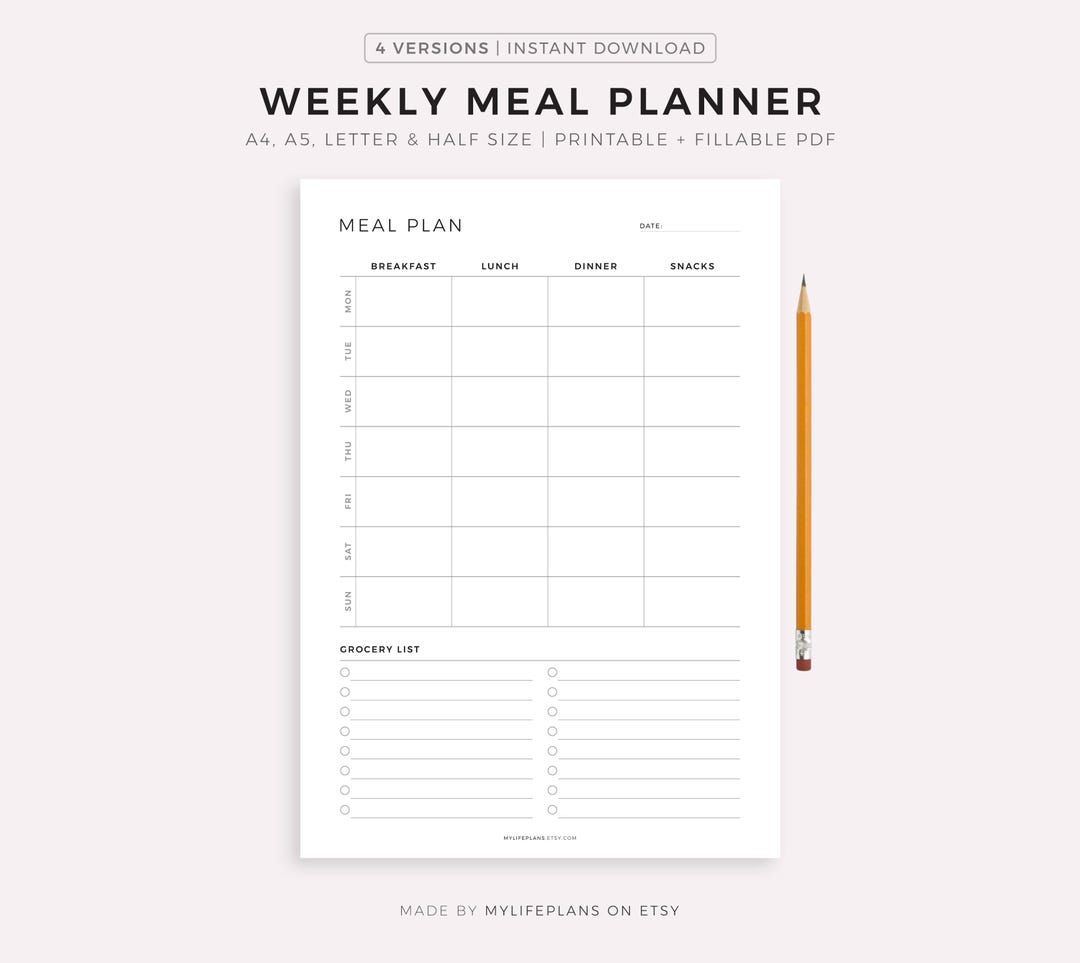 Printable Weekly Meal Planner, 7 Day Menu Planner, Meal Prep Planner ...