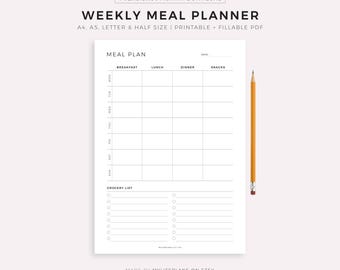 Printable Weekly Meal Planner, 7 Day Menu Planner, Meal Prep Planner, Food Planner, A4/A5/Letter/Half Size
