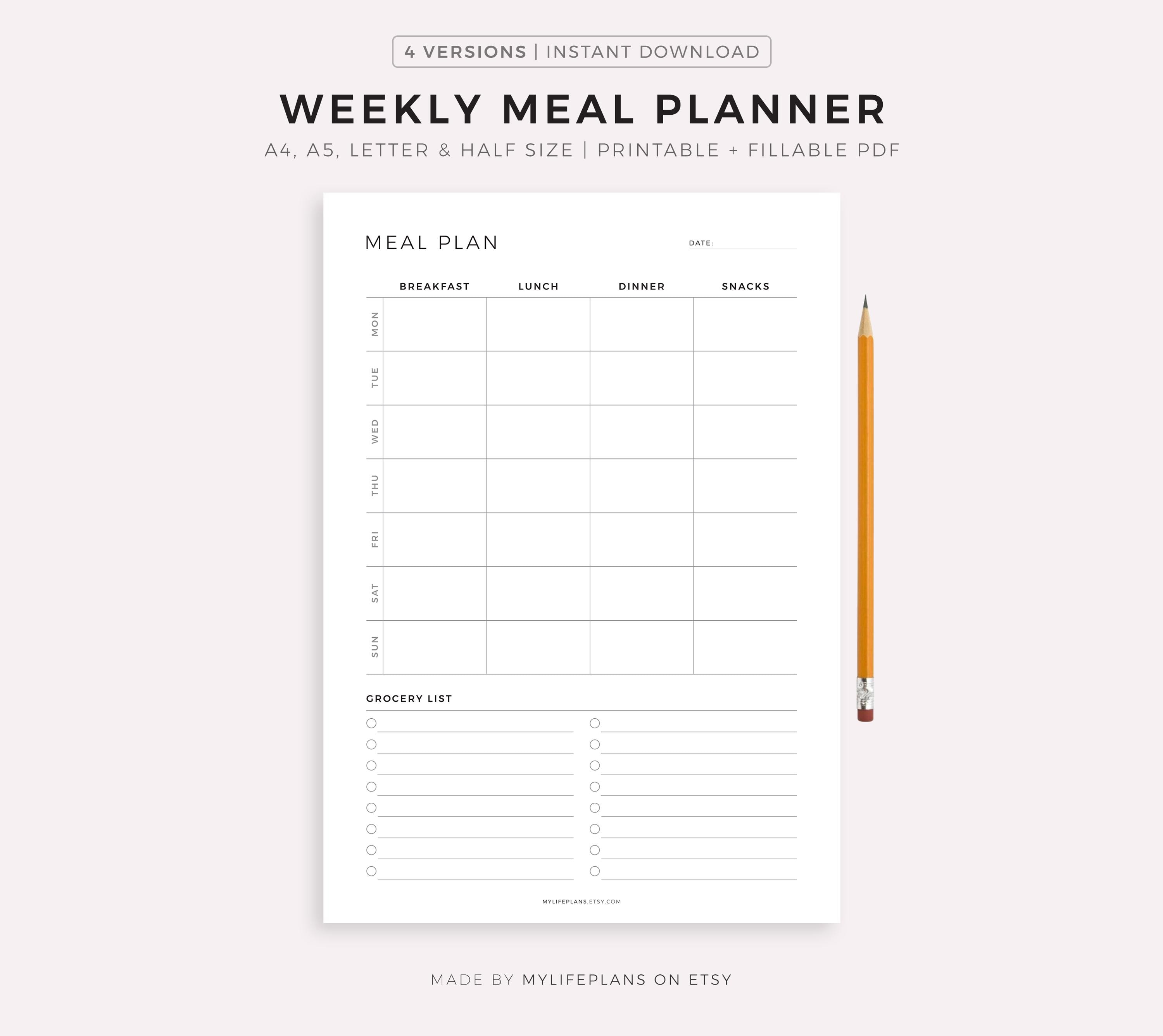 Printable Weekly Meal Planner, 7 Day Menu Planner, Meal Prep Planner ...