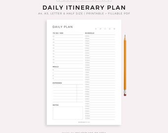Daily Itinerary Planner, Vacation Day Planner, Travel Schedule, Daily Trip Itinerary, Travel Planning, A4/A5/Letter/Half, Instant Download
