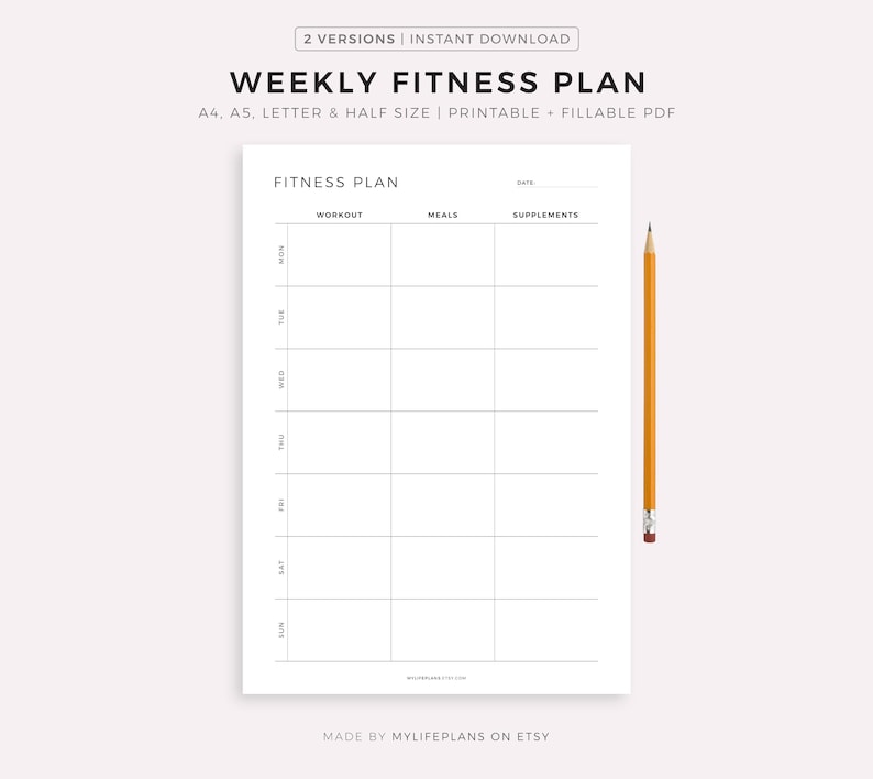 Weekly Fitness Planner Printable, Workout Planner, Meal Planner ...