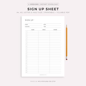 Fillable Sign Up Sheet Printable - Event Sign Up, Customer Sign Up, Email Sign Up, Contact Information, A4/A5/Letter/Half, Instant Download