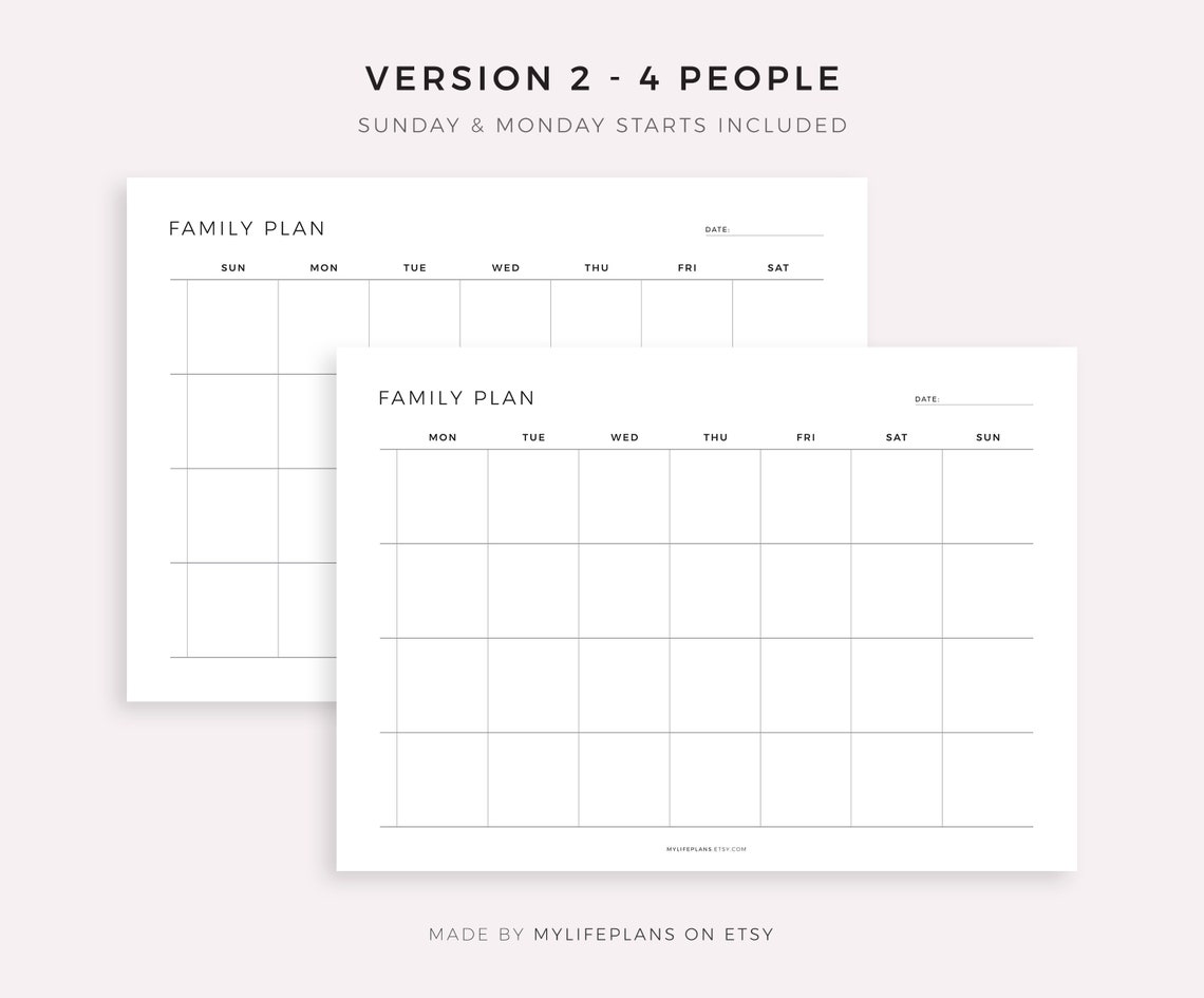 Family Weekly Planner Printable Landscape Family Schedule - Etsy