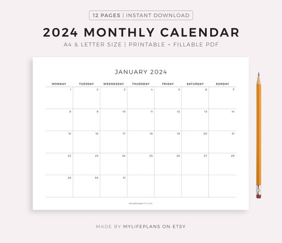 Printable Calendar 2024 Monthly Landscape cynde christal