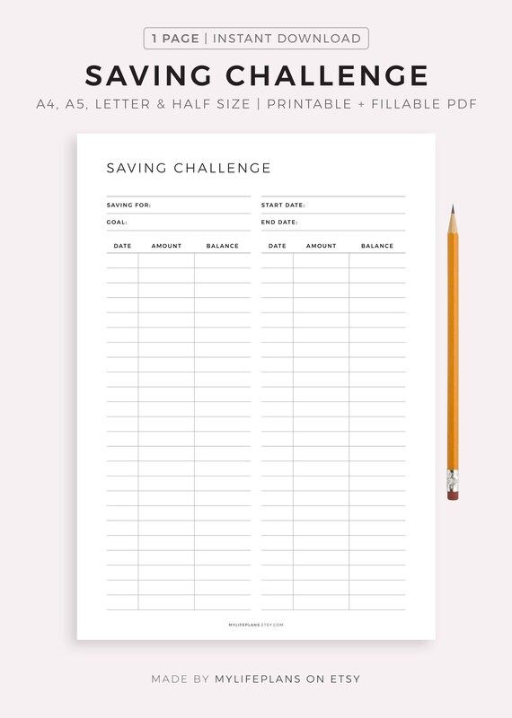 Savings Challenge Printable Saving Goal Plan Savings Etsy