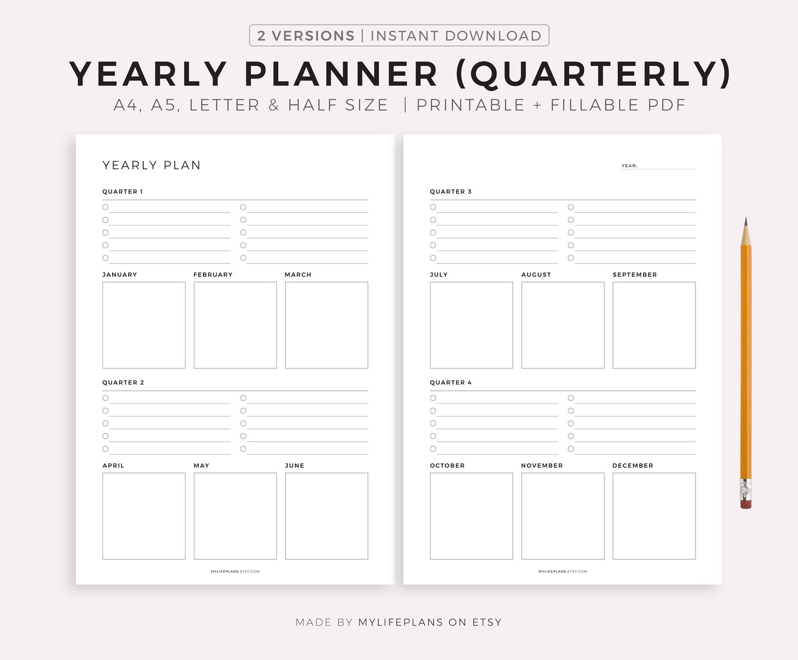 Yearly Planner Quarterly Goals Tasks & Reminders Etsy