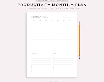 Monthly Planner for Happy Planner Classic & Big, Printable PDF, Instant Download