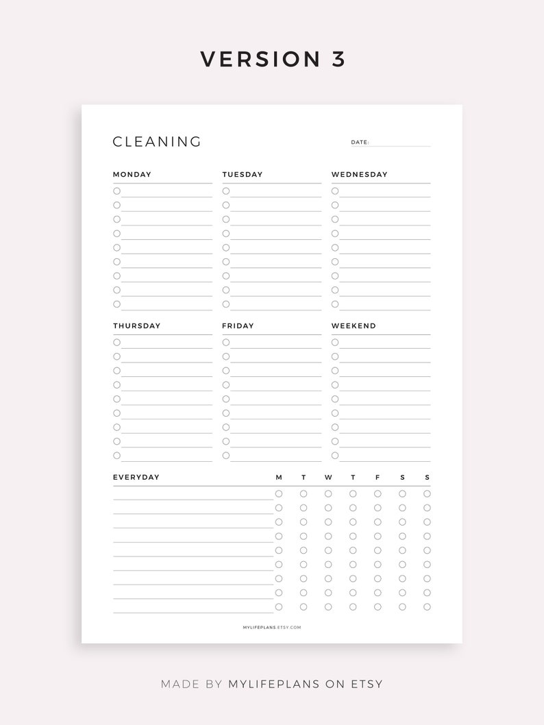 Weekly Cleaning Schedule, Cleaning Checklist, Cleaning To Do List, Printable Cleaning Template, A4/A5/Letter/Half Size, Instant Download PDF image 4