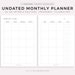 Undated Monthly Planner Printable, Month on Two Pages, Month At a Glance, Monthly Calendar Inserts, Sunday/Monday Start, A4/A5/Letter/Half