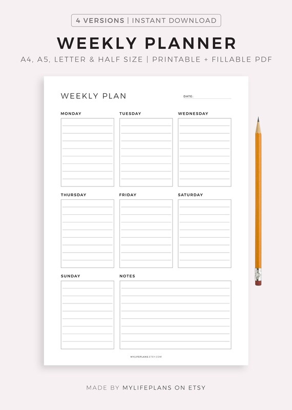 Weekly Planner Printable to Do List Minimal Weekly Schedule Etsy Canada