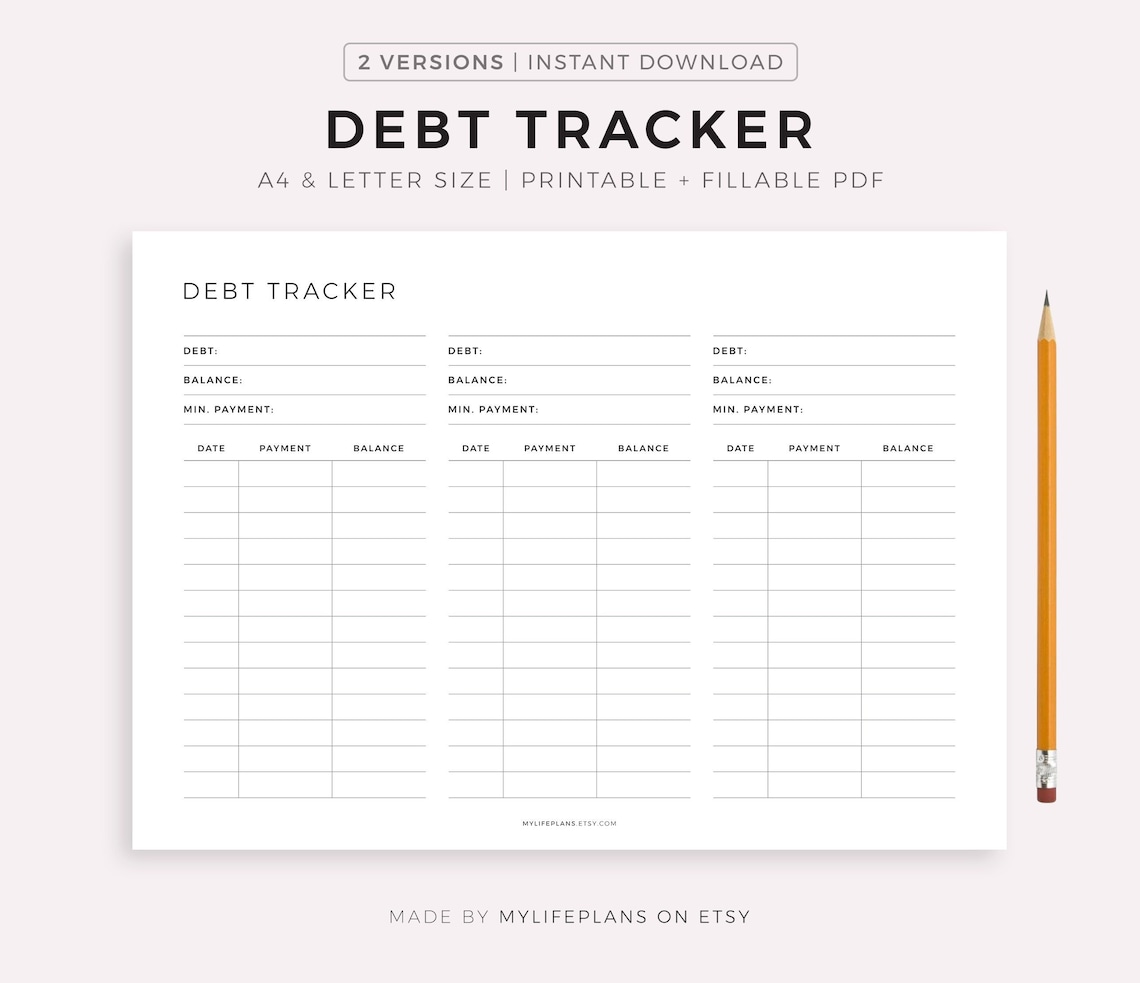 Debt Tracker Printable Landscape Debt Payoff Log Debt - Etsy