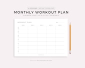Monthly Workout Planner Printable Landscape, 30 Days Fitness Planner, Exercise Planner, Workout Journal, A4/Letter, Instant Download PDF