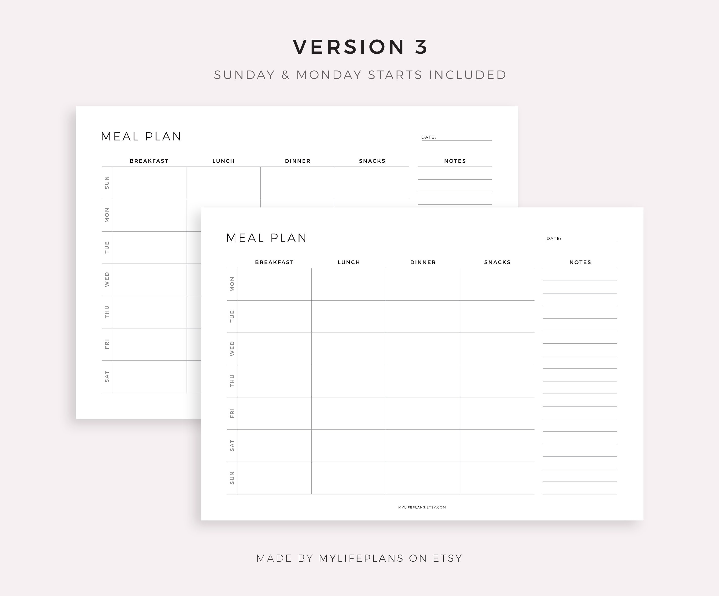 Printable Weekly Meal Planner Landscape, 7 Day Menu Planner, Meal Prep ...