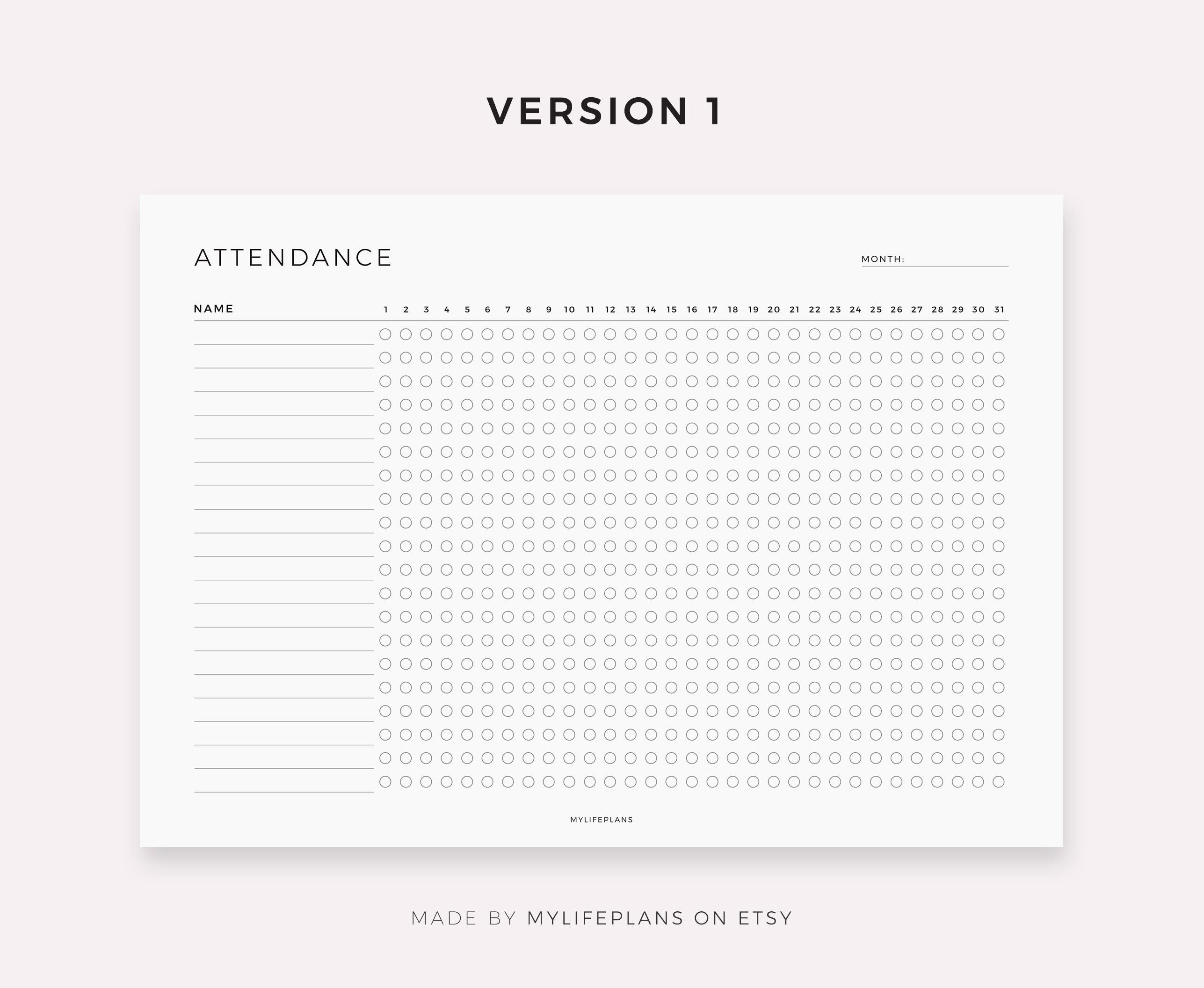 Monthly Employee Attendance Log for Remarkable 2, Landscape, Instant ...