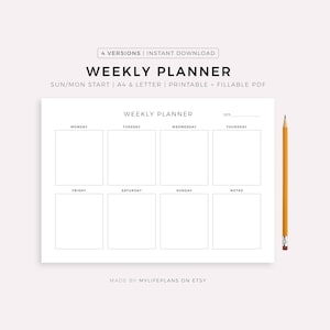 Weekly Planner Printable Landscape, Minimalist Weekly Schedule, Week At a Glance, Weekly Organizer, Office Planner, Desk Planner, A4/Letter