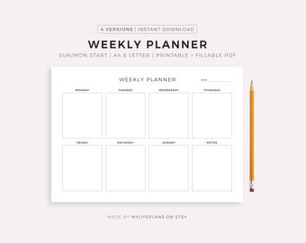 Weekly Planner Printable Landscape, Minimalist Weekly Schedule, Week At a Glance, Weekly Organizer, Office Planner, Desk Planner, A4/Letter
