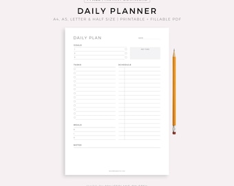 Daily Planner Printable, Daily To Do List, Daily Schedule, Instant Download, A5/A4/Letter/Half Letter
