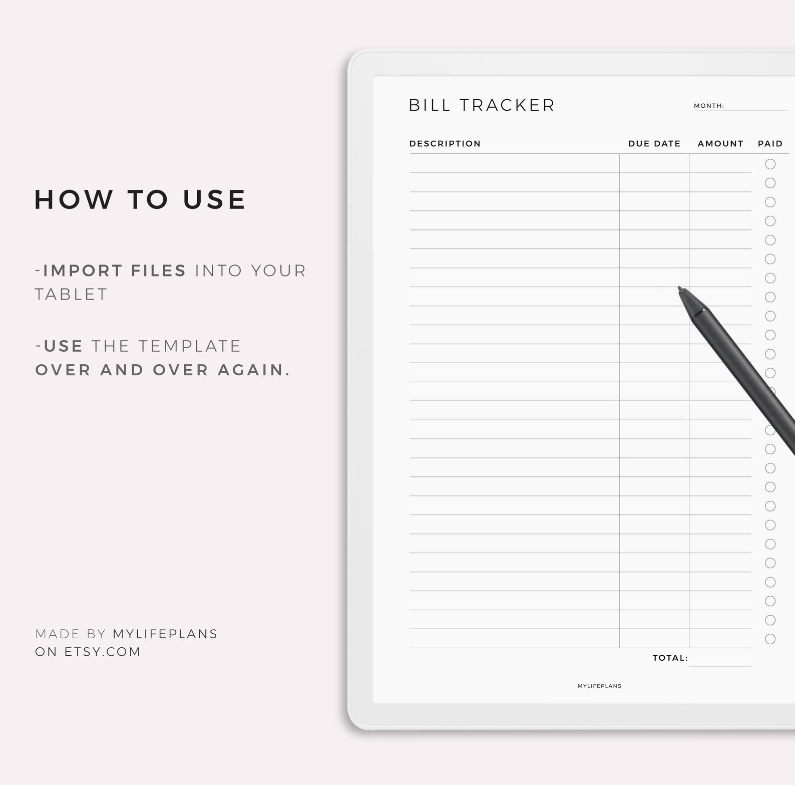 Monthly Bill Tracker for Supernote A5X2/A5X/A5/A6X2/A6X/A6, Instant ...