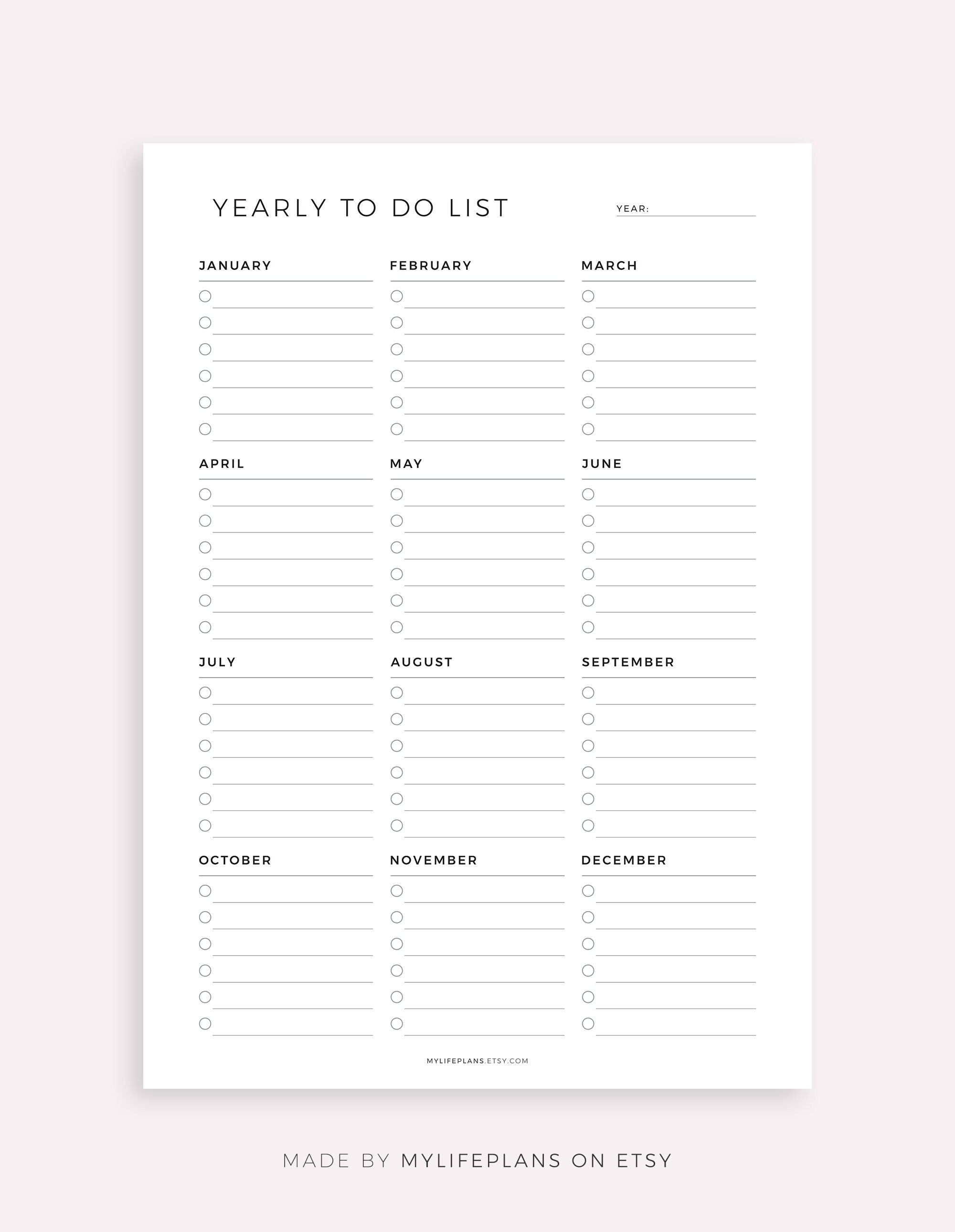 Yearly to Do List, Yearly Tasks, Yearly Planner, Annual Planner