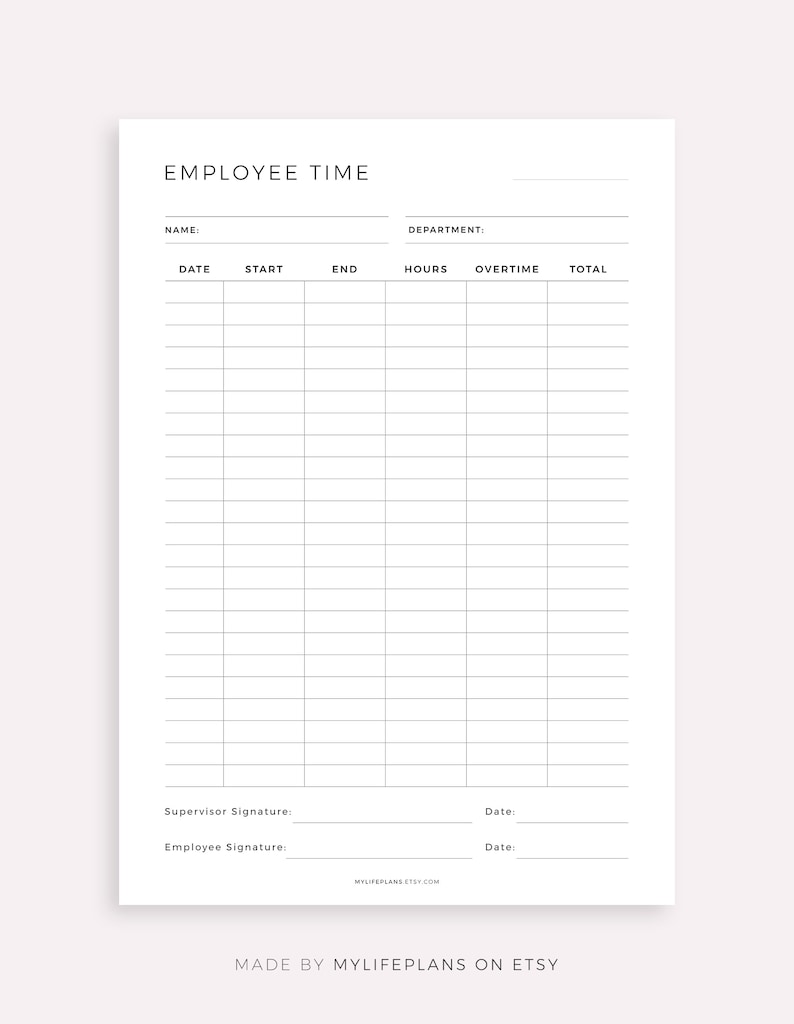 Employee Time Tracker Printable Working Hours Tracker Work Etsy