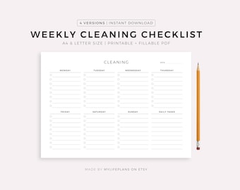 Weekly Cleaning Checklist Printable Landscape, Cleaning To Do List, Cleaning Planner, Cleaning Template, A4/Letter, Instant Download PDF
