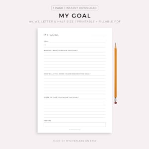 My Goal Printable - Life Goal, Fitness Goal, Career Goal, Finance Goal, Relationships Goal, Fun & Hobbies Goal, ect.. A4/A5/Letter/Half Size