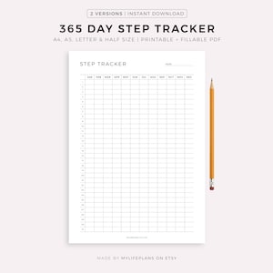 365 Tage Schritt-Tracker zum Ausdrucken, täglicher Schritt-Tracker, Übungstagebuch, Walking Journal, Gesundheits- & Fitnessplaner, A4 / A5 / Letter / Half Size