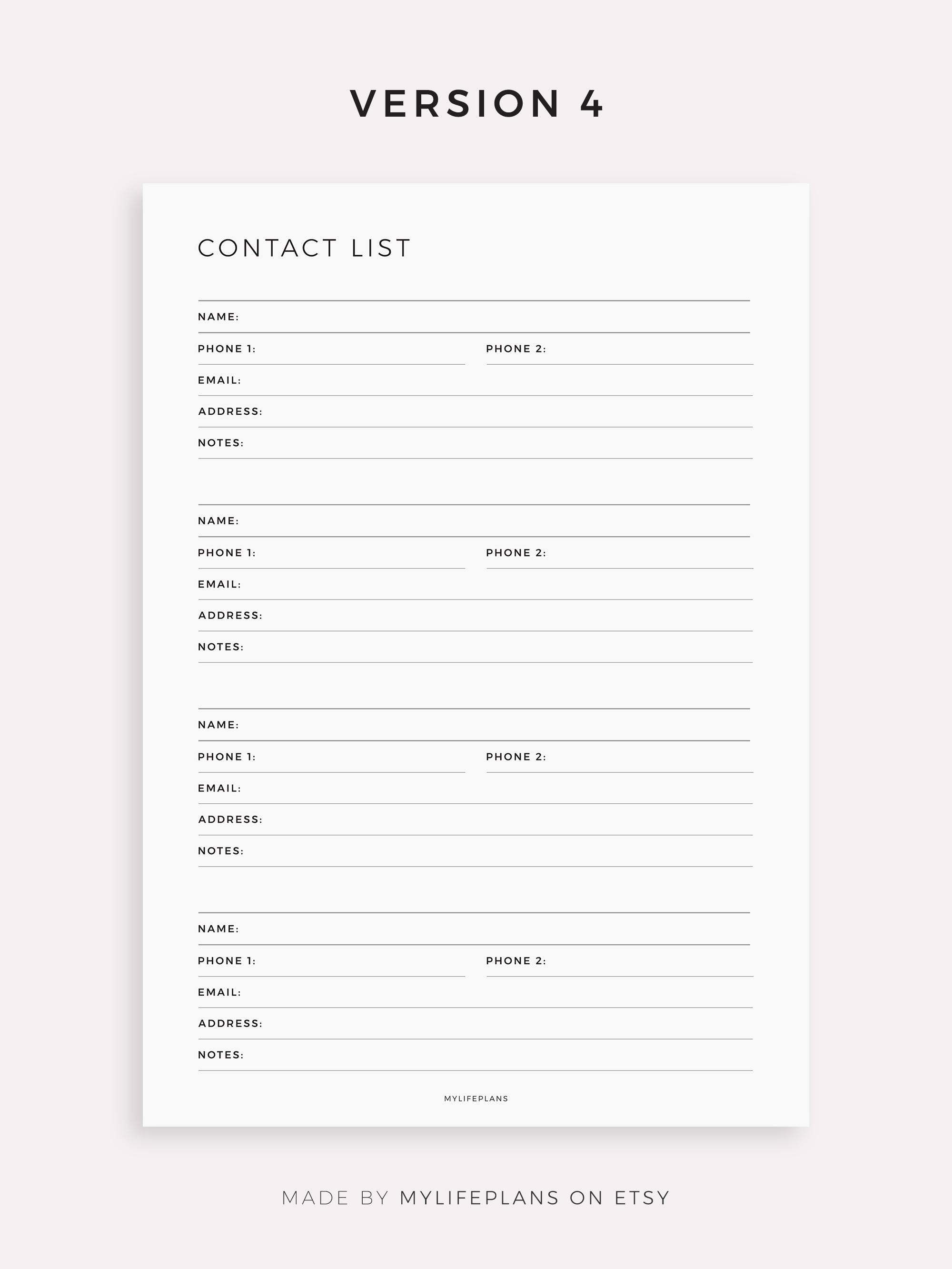 Address On Contacts Example Contacts List Template for Remarkable 2, Address Book, Contact ...