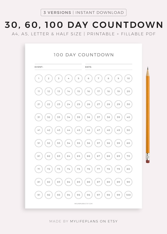 30 Day Countdown Calendar