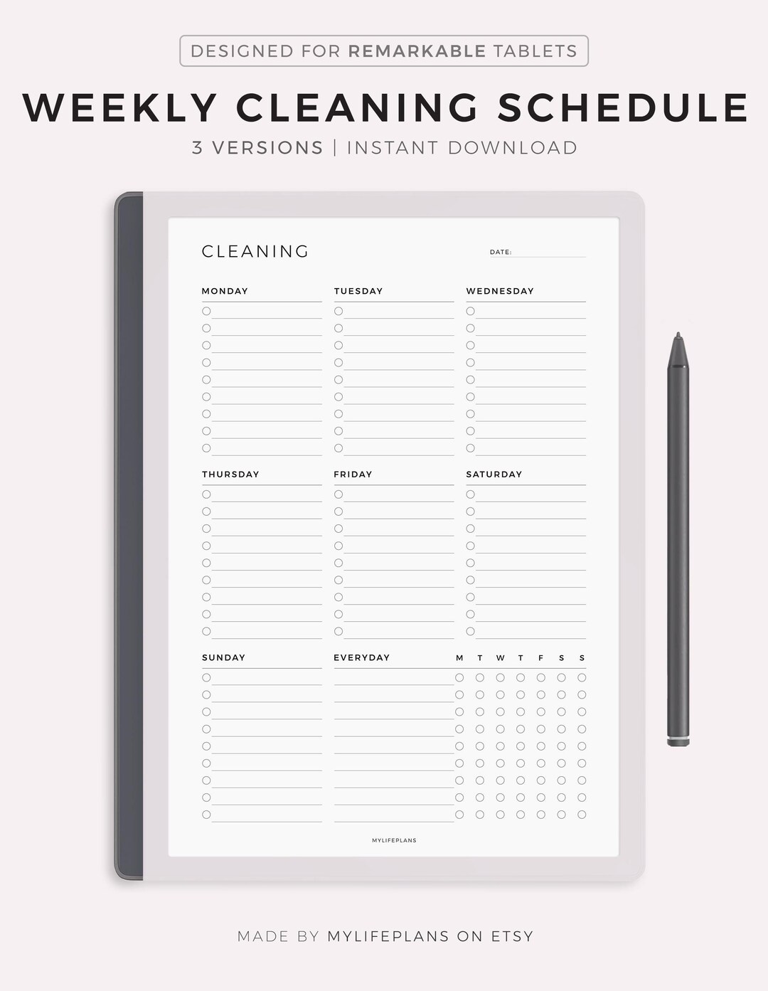 Weekly Cleaning Schedule for Remarkable 2, Instant Download - Etsy