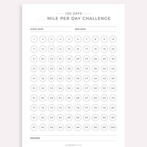100 Day Running or Walking Challenge Printable, Daily Workout Challenge ...