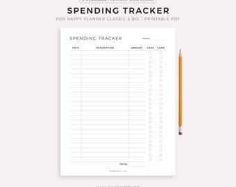 Spending Tracker Printable for Happy Planner Classic & Big, Instant Download PDF