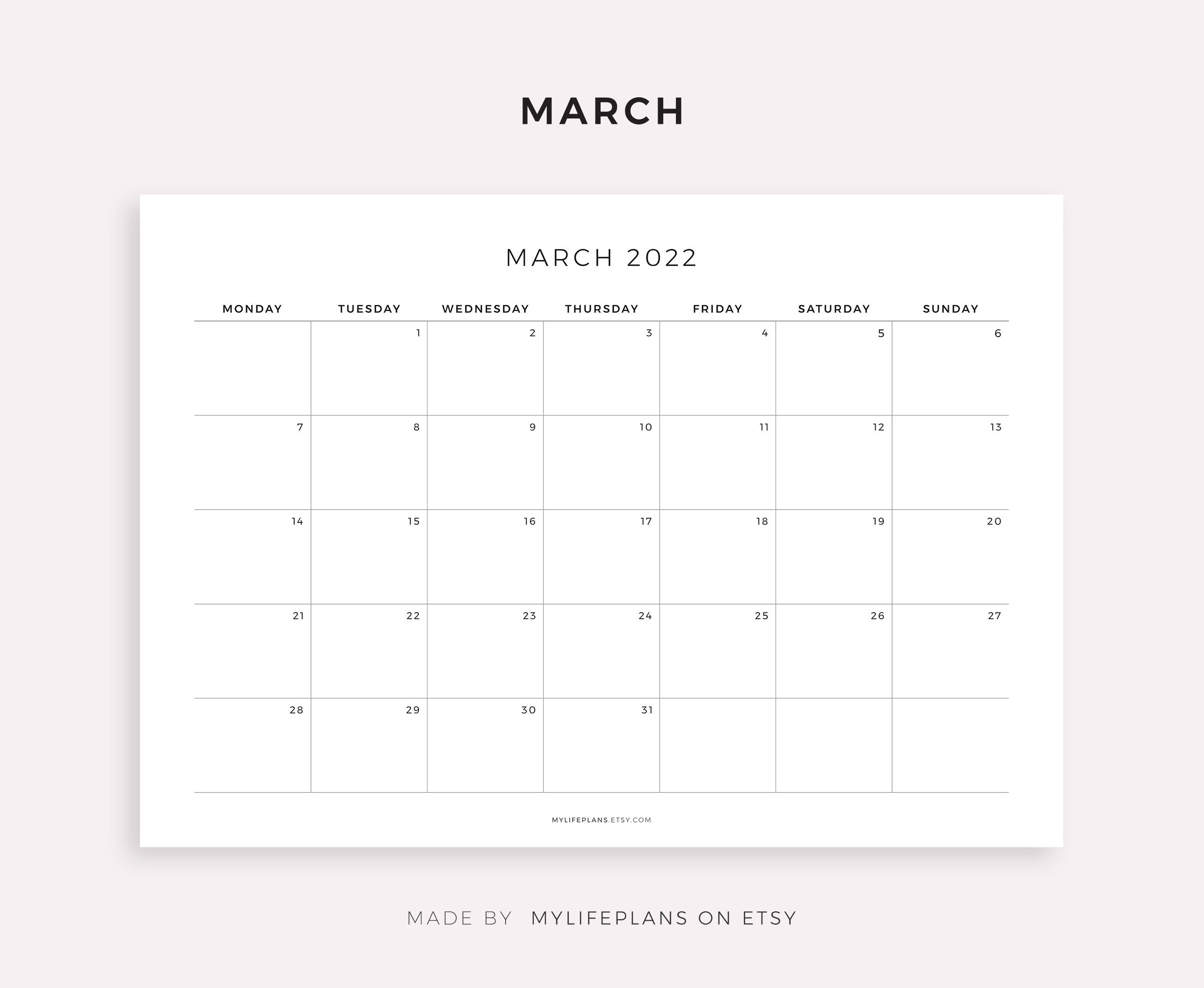 2022 monthly calendar landscape printable calendar template etsy