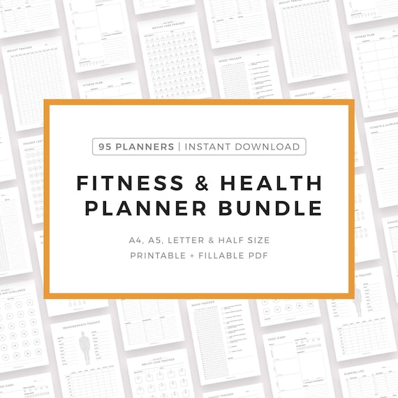 Fitness, Diet & Health Planner Inserts Bundle, A4/A5/Letter/Half Letter, Instant Download PDF