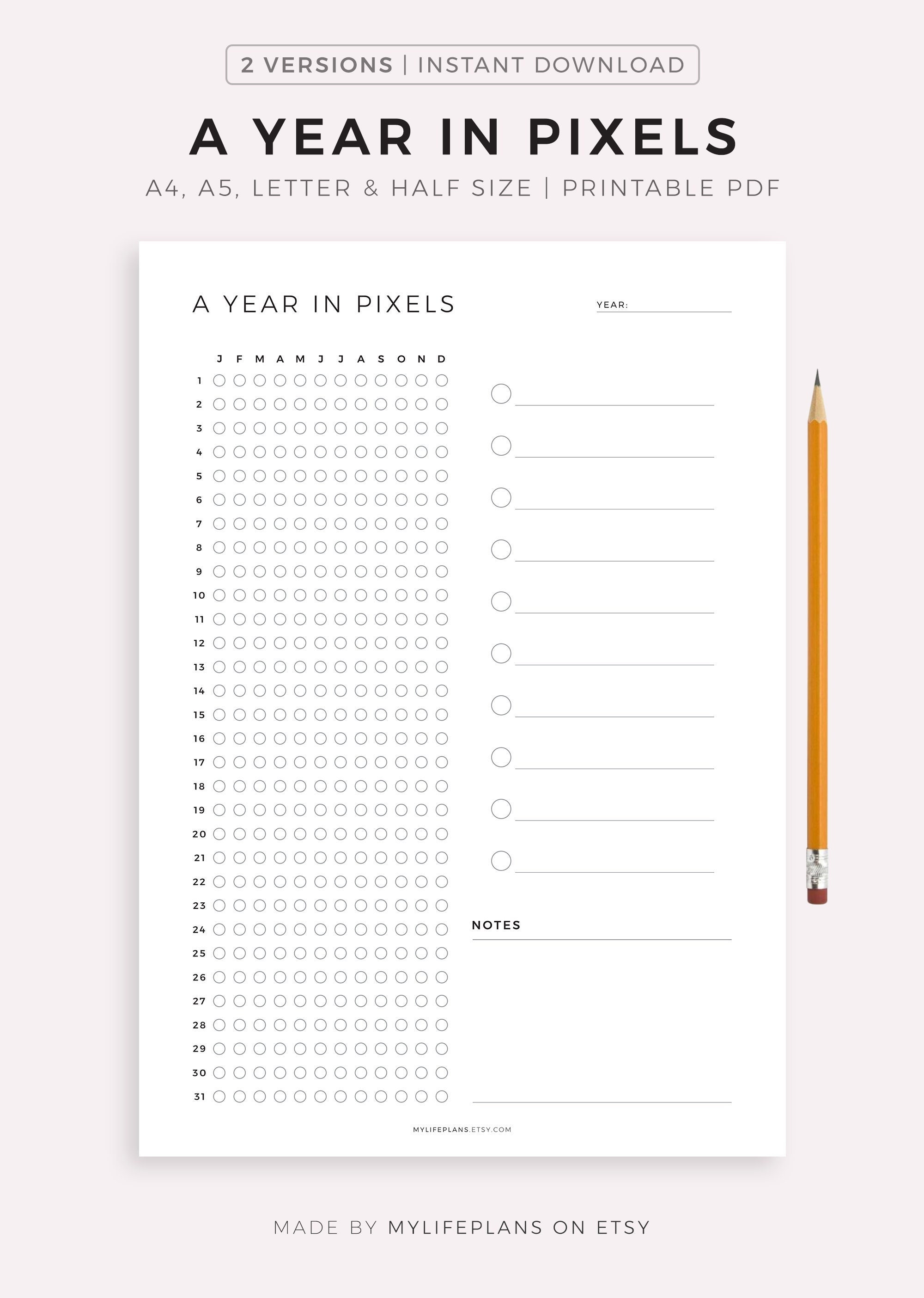A Year in Pixels Printable Mood Tracker Exercise Tracker - Etsy UK