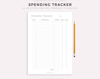 Printable Spending Tracker, Expense Tracker, Monthly Transactions Log, Spending Overview, A4/A5/Letter/Half Size, Instant Download PDF