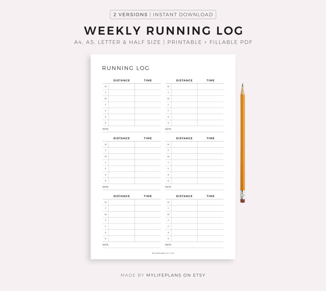 Weekly Running Log Printable Template, Running Journal, Cardio Training ...