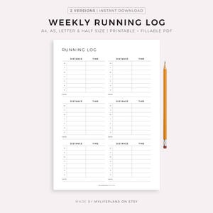 Weekly Running Log Printable Template, Running Journal, Cardio Training Log, Running Tracker, Fitness Goals, A4/A5/Letter/Half Size