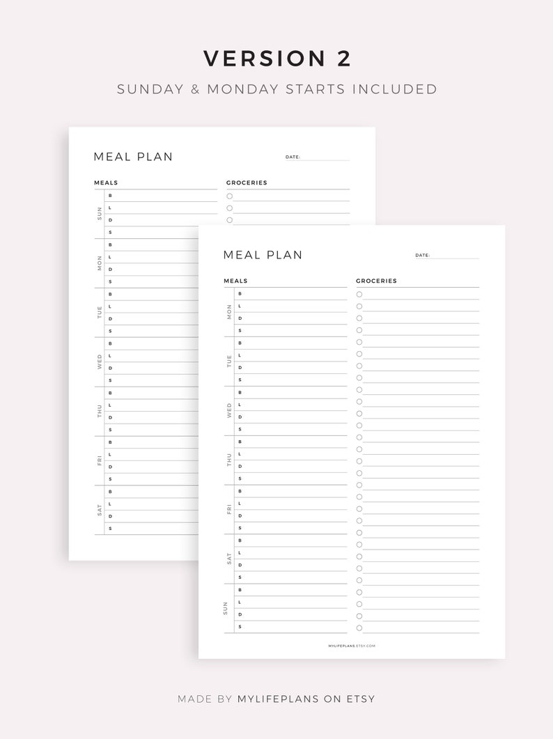 Weekly Meal Planner with Grocery List Printable Template, 7 Day Menu Plan, Food Planner, Household Planner, A4/A5/Letter/Half image 3