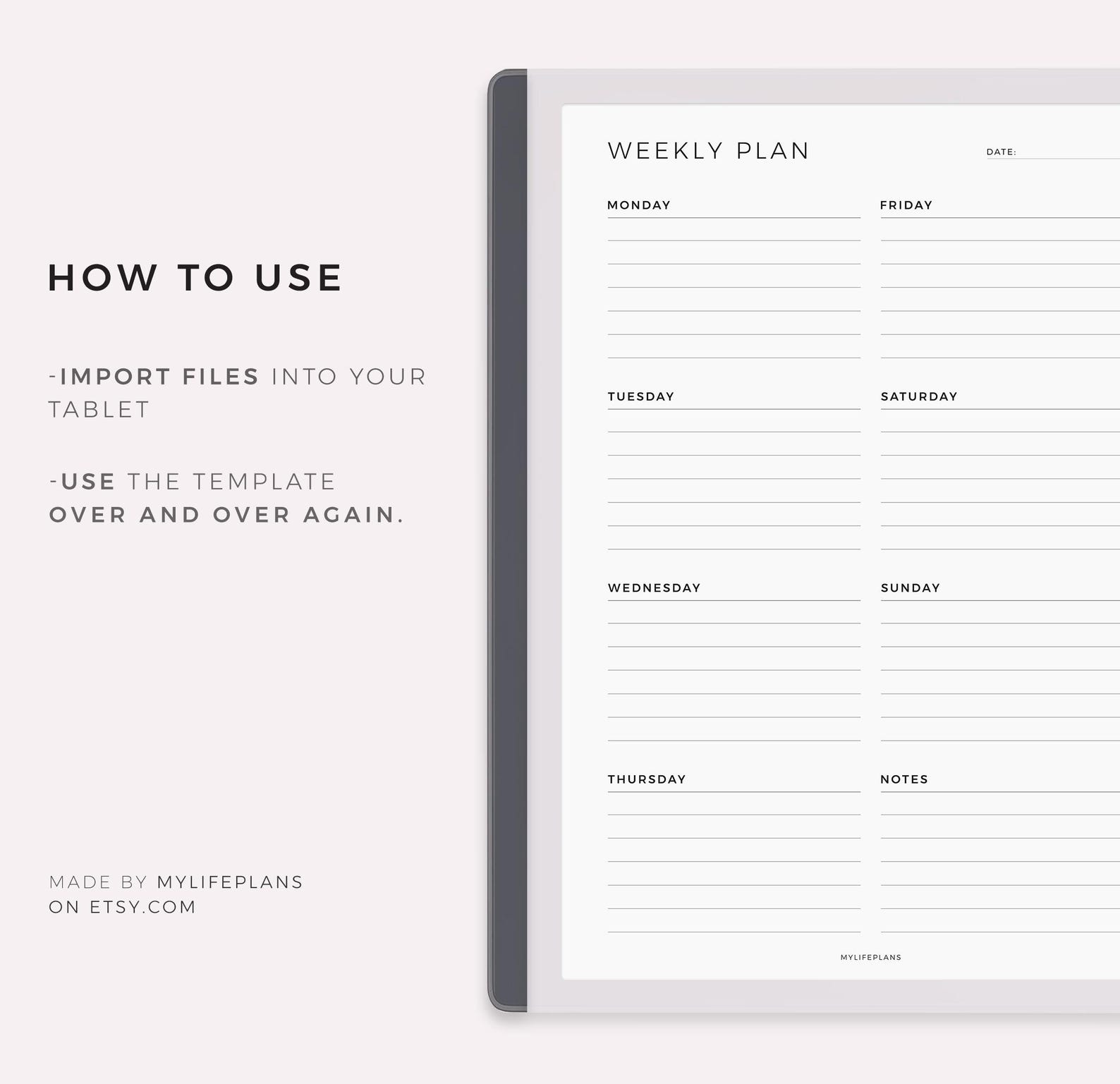 Weekly Organizer for Remarkable 2, Weekly Planner to Do List, Week at a ...