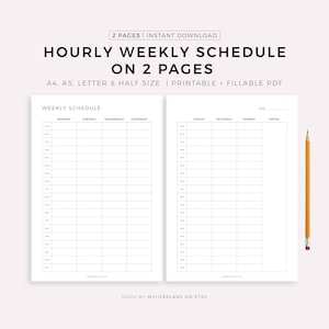 Hourly Weekly Schedule on 2 Pages Printable, Weekly Planner, Week At a Glance, Weekly Agenda, Weekly To Do List, A5/A4/Letter/Half, Vertical