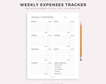 Weekly Expenses Tracker, Printable Template for Happy Planner Classic & Big, Instant Download