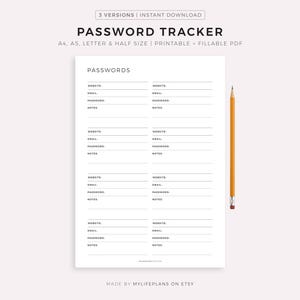 Tracker password stampabile e compilabile, organizzatore password, registro password, custode password, A4/A5/Lettera/Mezzo, PDF scaricabile immediatamente