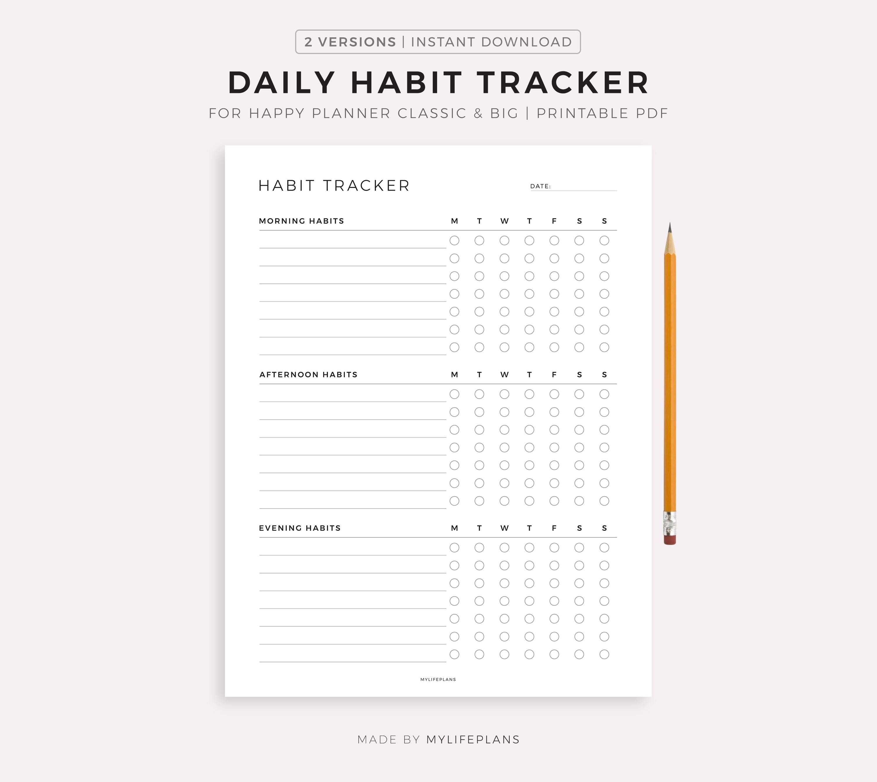Daily Habit Tracker, Printable Template for Happy Planner Classic & Big ...
