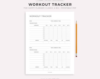 Workout Tracker, Printable for Happy Planner Classic and Big, Instant Download PDF