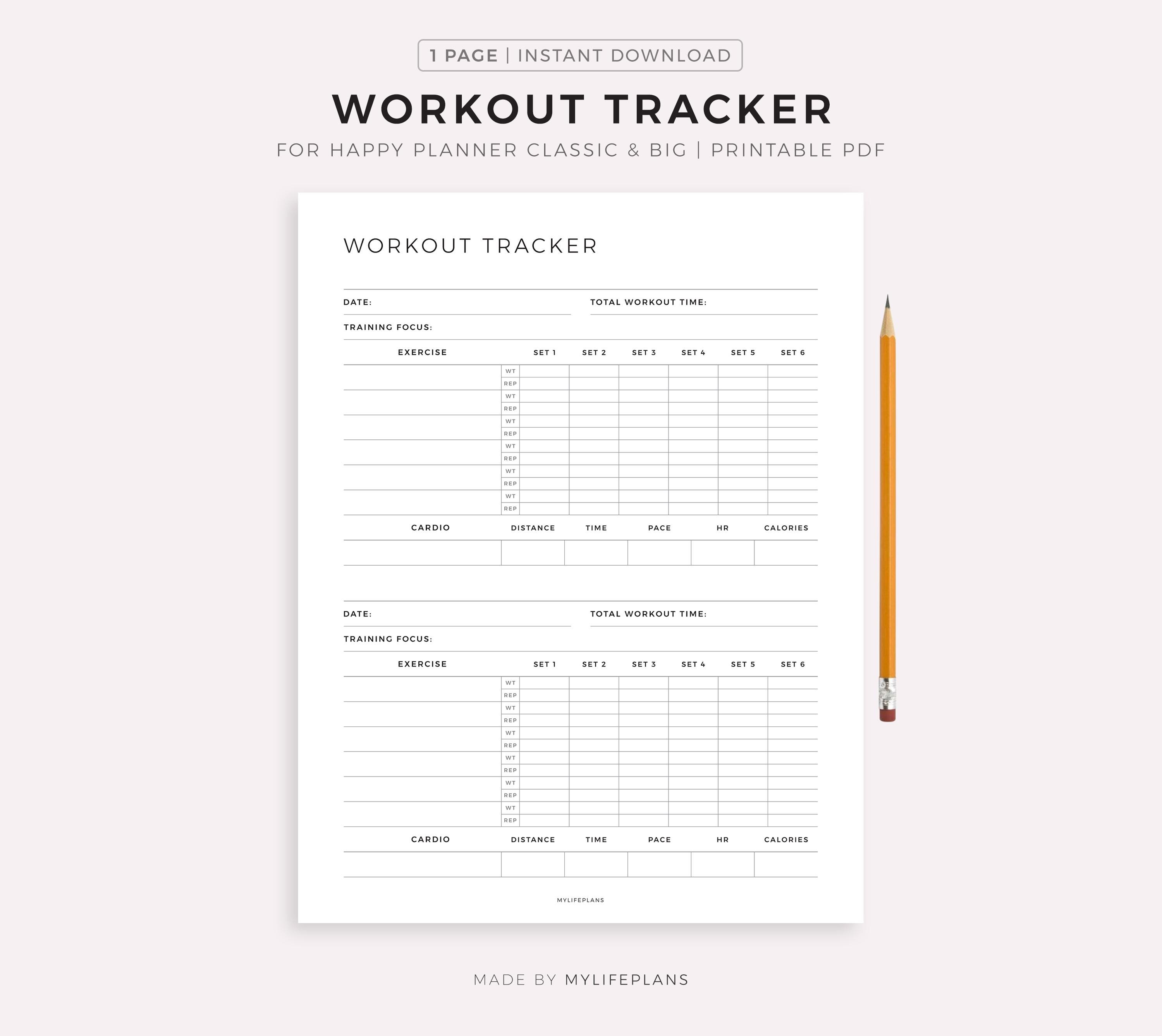 Workout Tracker Chart.pdf Workout Tracker, Printable for Happy Planner Classic and Big, Instant ...