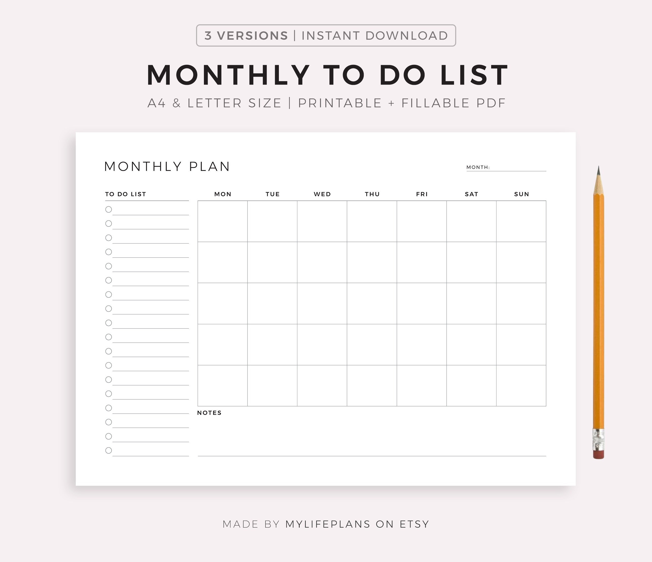 Monthly to Do List Printable Planner Productivity Monthly - Etsy