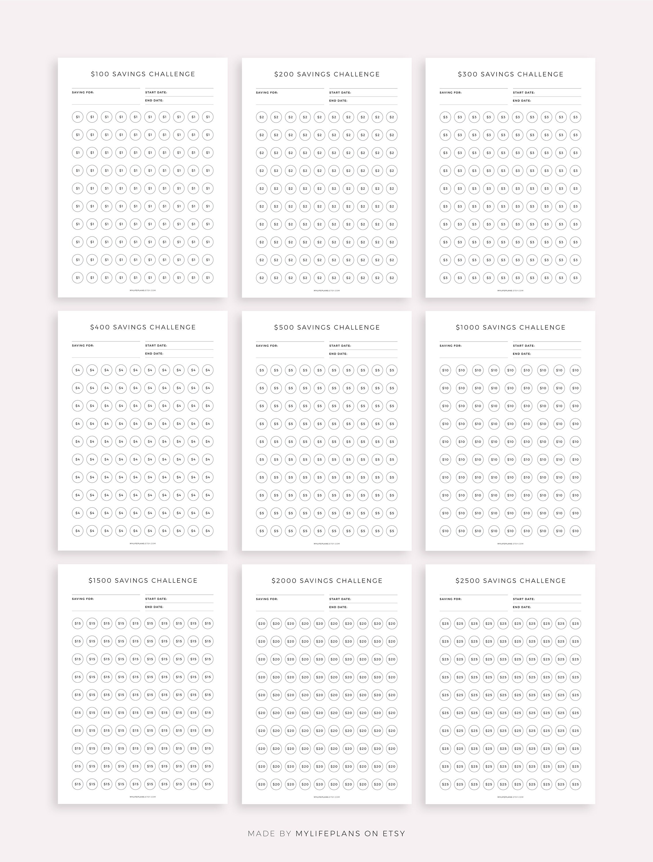 Money Saving Challenges Printable &amp; Fillable PDF Savings - Etsy UK