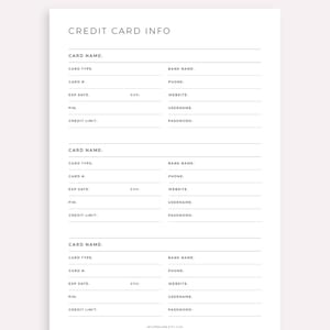 Credit Card Tracker Printable Template, Credit Card List, Credit Card Account Detail, A4/A5/Letter/Half Size, Instant Download PDF image 3