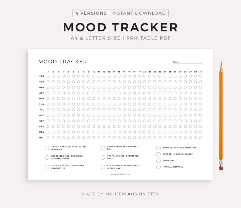Mood Tracker Printable Landscape A Year in Pixels Mood - Etsy